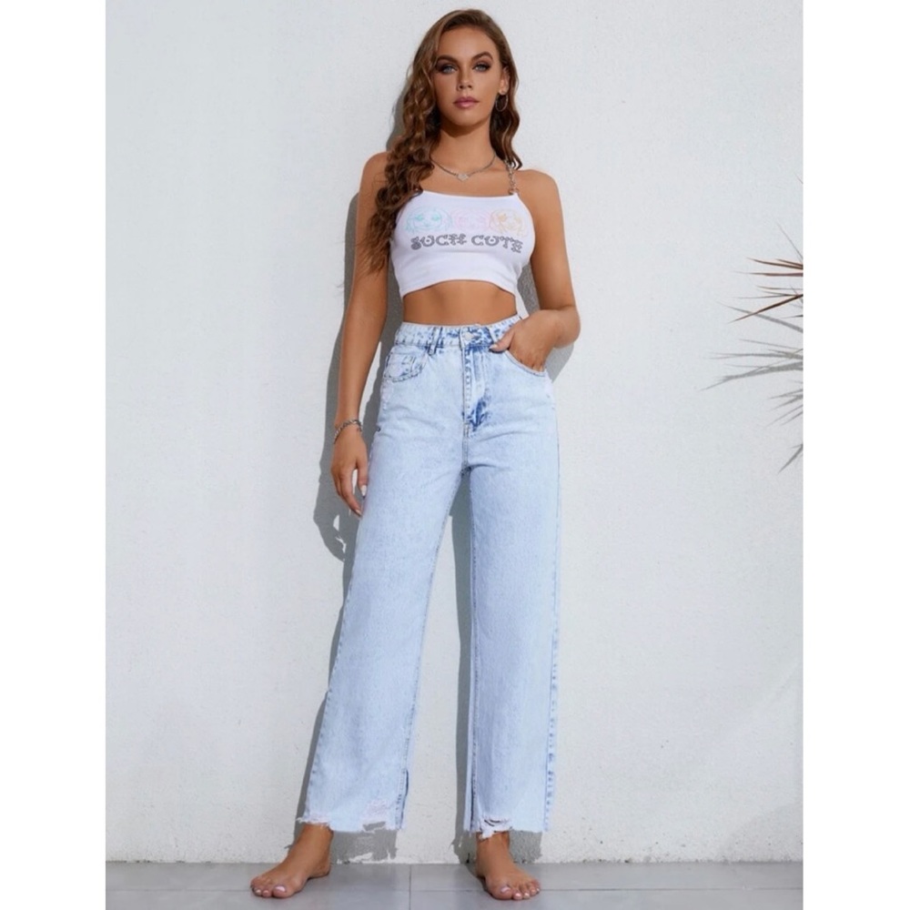 SHEIN Wide Leg Distressed Jeans
